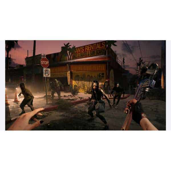 Post-apocalyptic survival game scene with zombies and players in a deserted urban area. Intense acti.