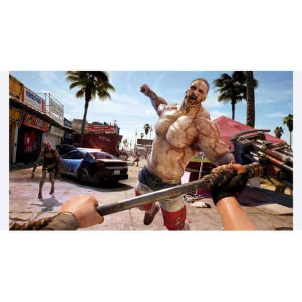 Intense zombie fight scene with a survivor wielding a weapon against a zombie in Los Angeles.