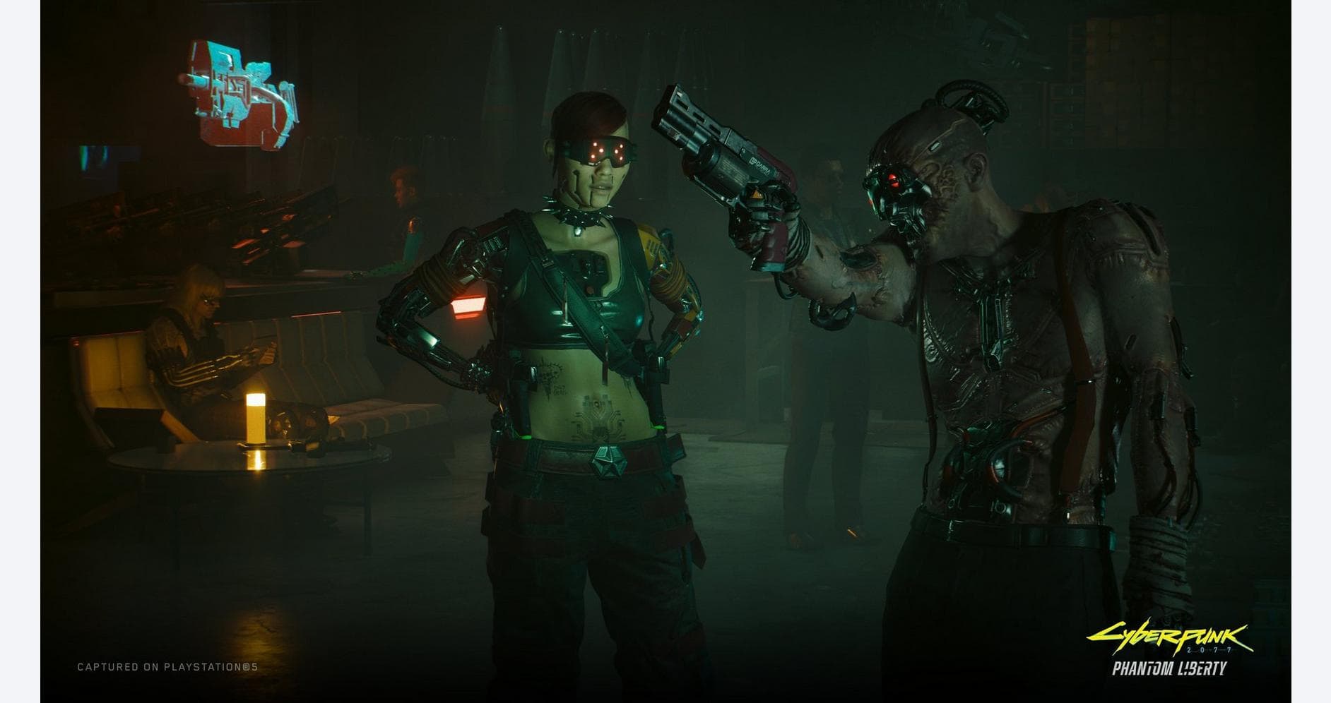 Futuristic characters from Cyberpunk 2077 in Night City, showcasing advanced technology and cybernet.