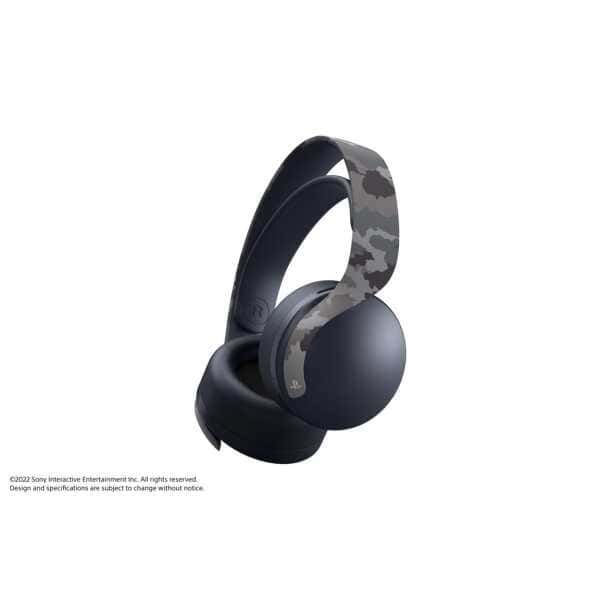 PlayStation gaming headset with camouflage pattern, wireless, noise-canceling, for immersive gaming.