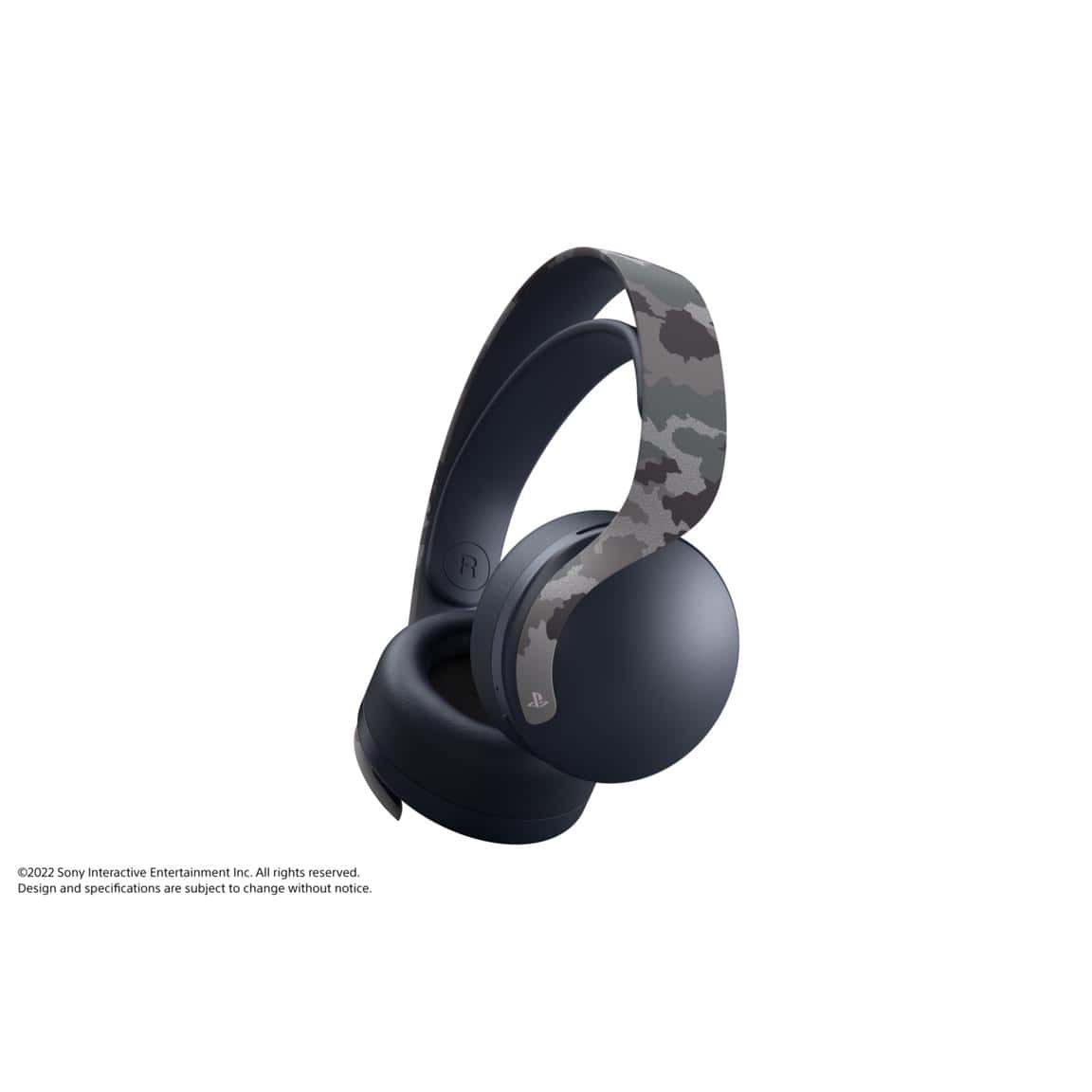 PlayStation gaming headset with camouflage pattern, wireless, noise-canceling, for immersive gaming.