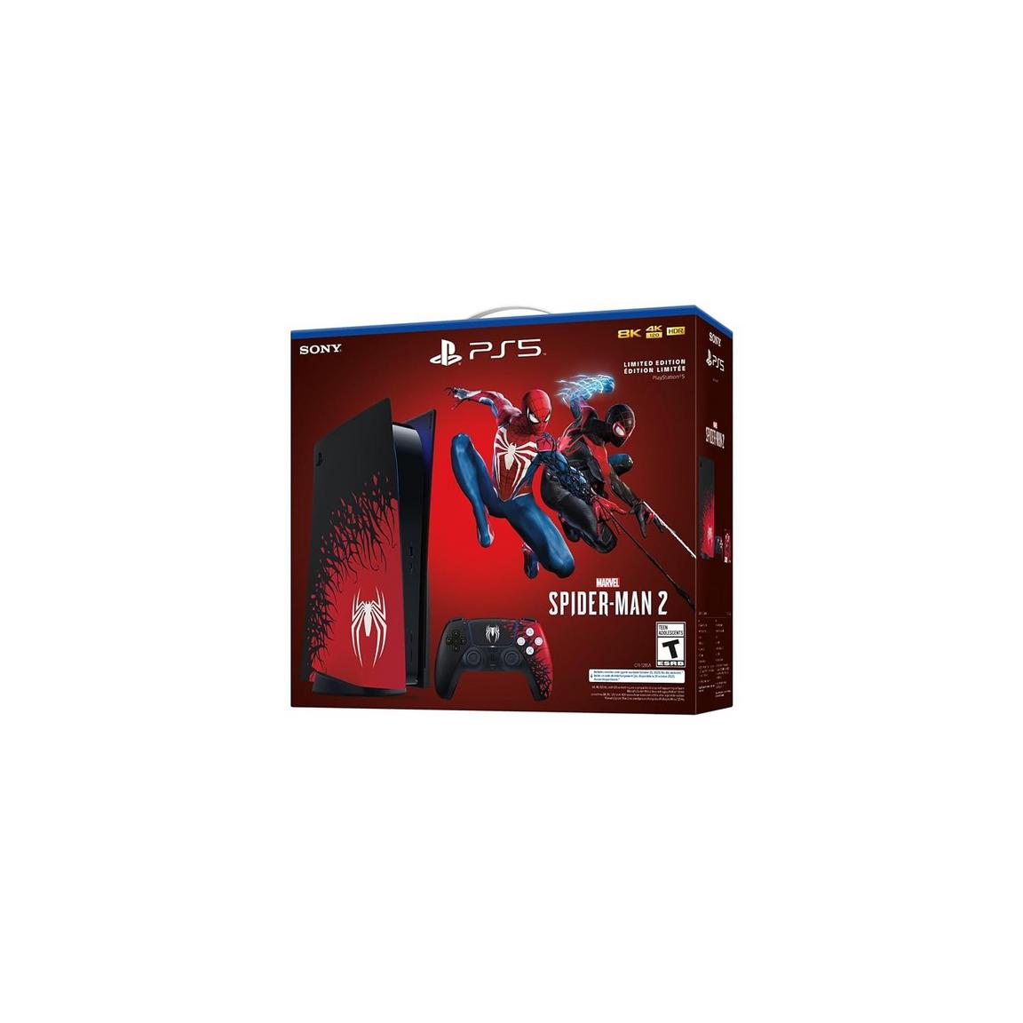 PS5 Spider-Man 2 console bundle with Spider-Man figure and controller.