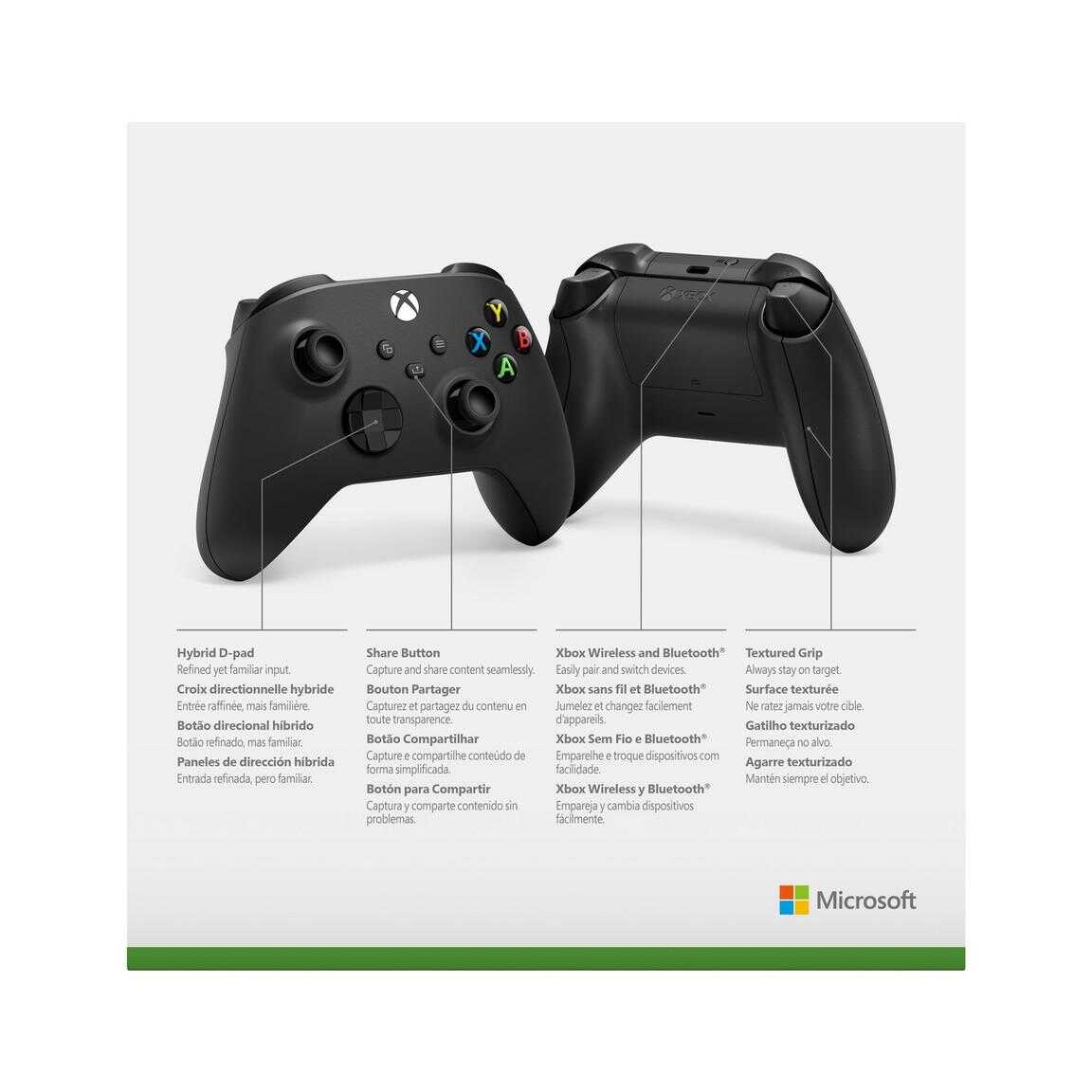 Black Xbox Series X wireless controller with textured grip and Bluetooth connectivity.