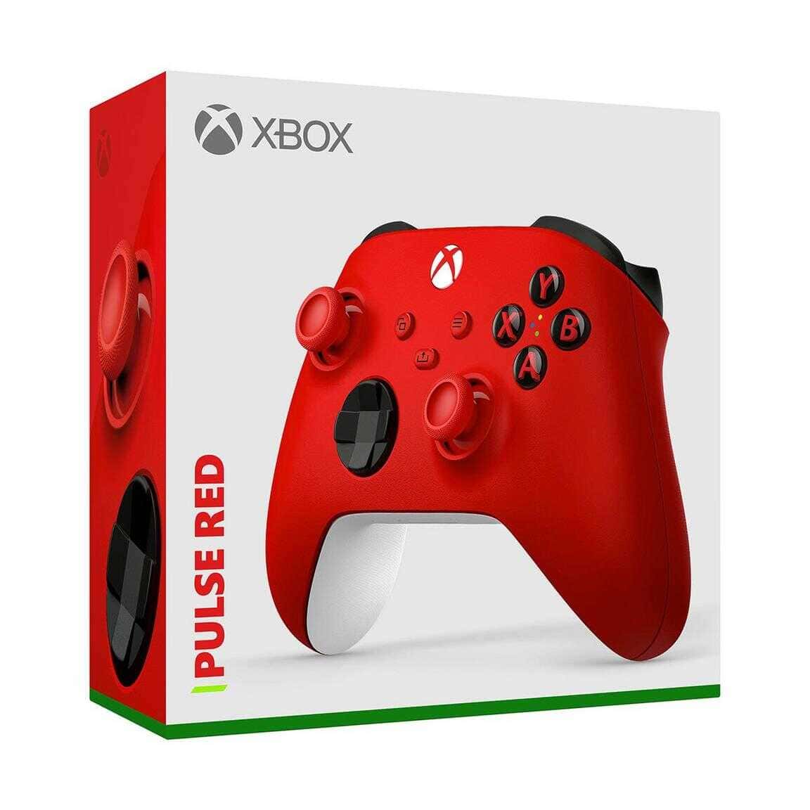 Pulse Red Xbox Series X wireless controller with textured grips and button layout.