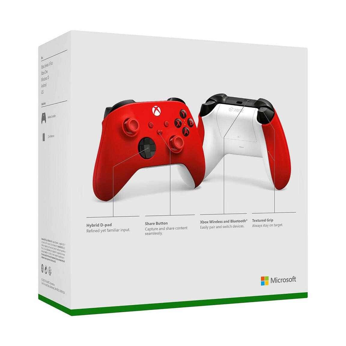 Pulse Red Xbox Series X wireless controller with textured grip and Bluetooth.