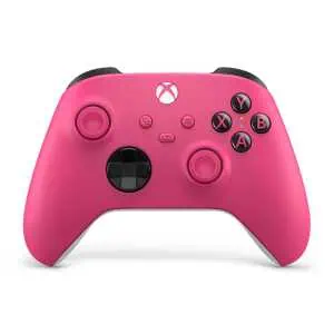 Pink Xbox Series X wireless controller with colorful buttons and ergonomic design.