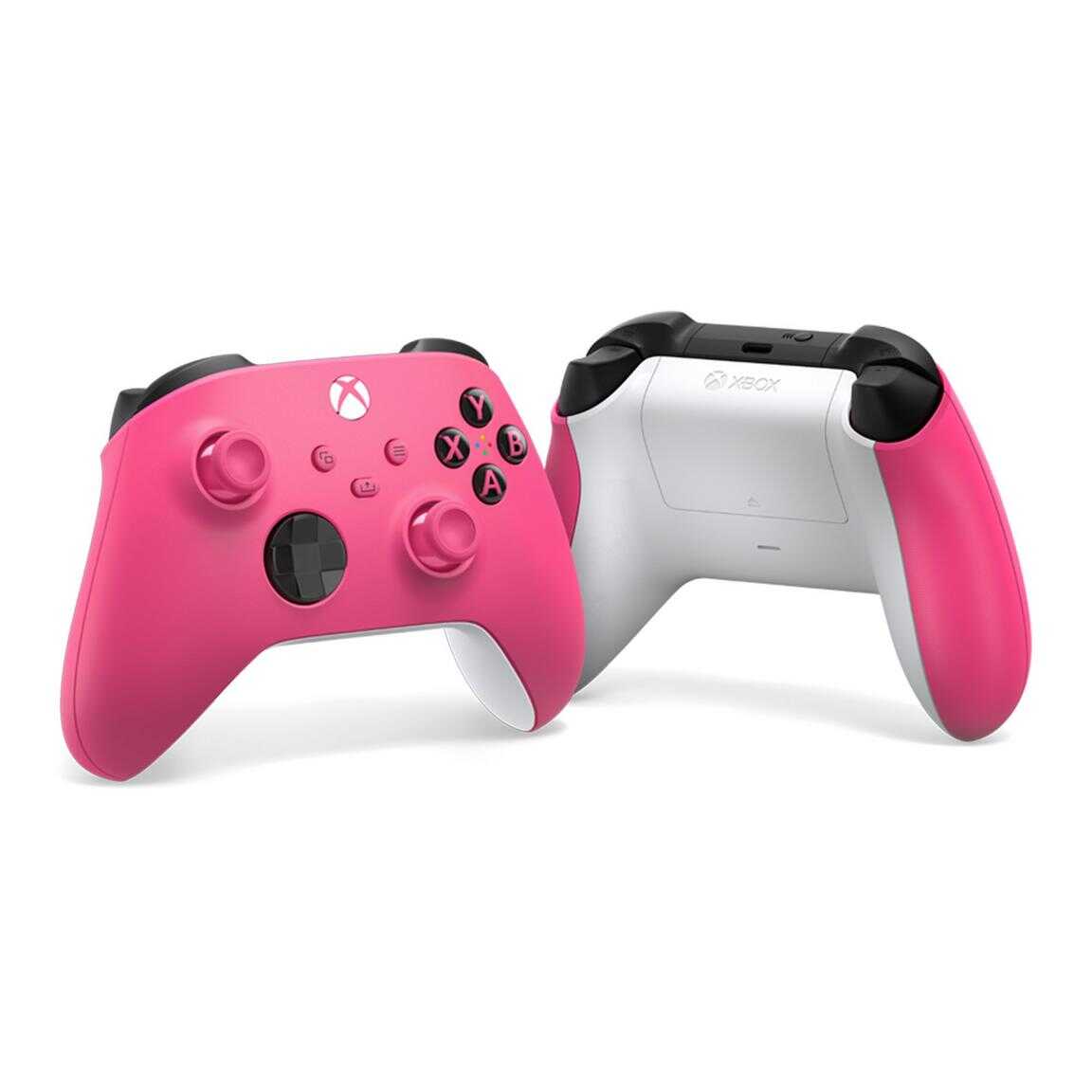 Pink and white Xbox Series X wireless controller for gaming.