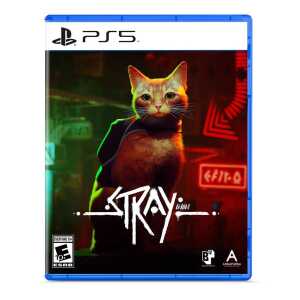 PS5 Stray Cat Adventure Game with a cat protagonist in a neon-lit cityscape.