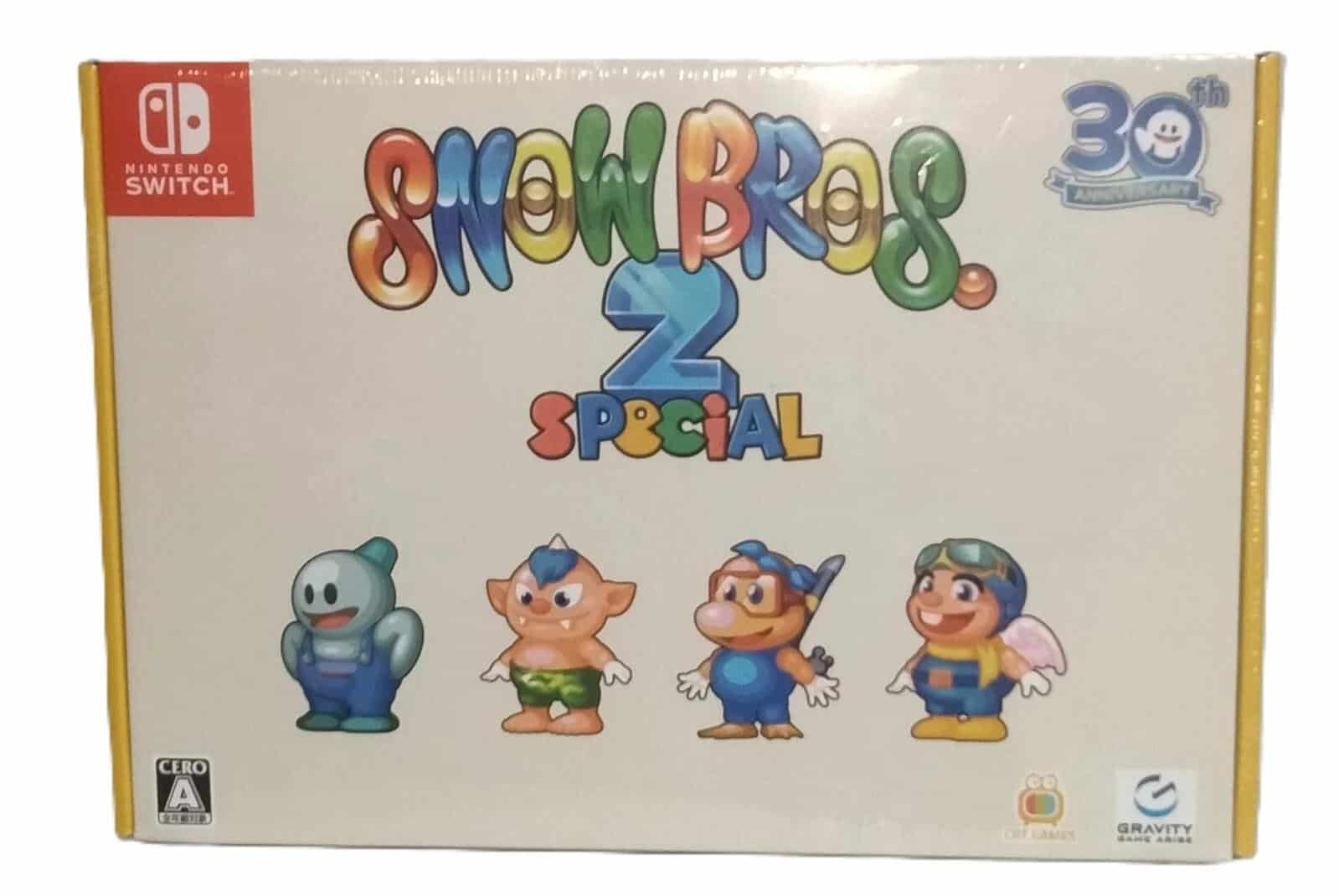 Snow Bros. 2 Special Nintendo Switch game box, colorful cartoon characters, and logo.