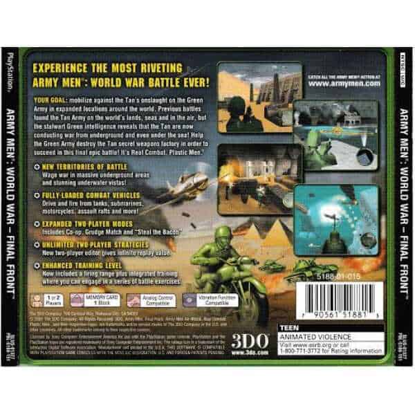 Gameware Army Men World War Final Front action game with soldiers and vehicles.