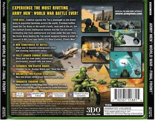 Gameware Army Men World War Final Front action game with soldiers and vehicles.