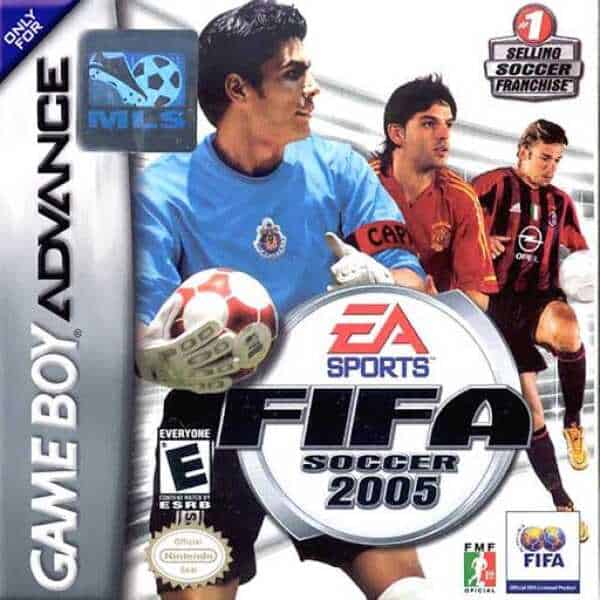 FIFA Soccer 2005 game cover featuring soccer players in team uniforms.