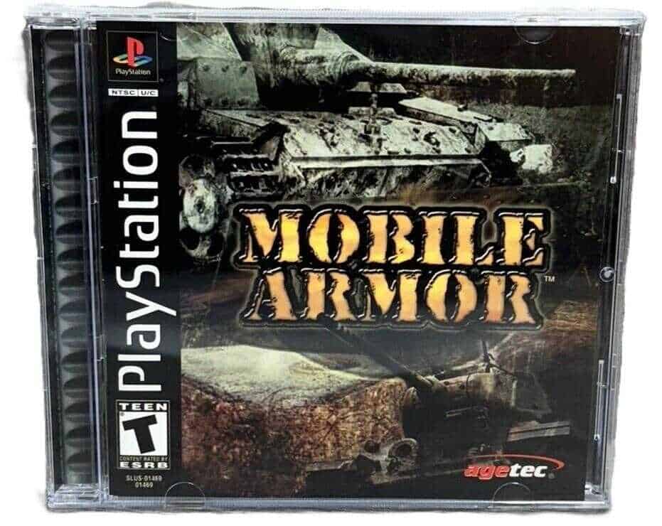 Mobile Armor PlayStation game cover with tank image and game title.