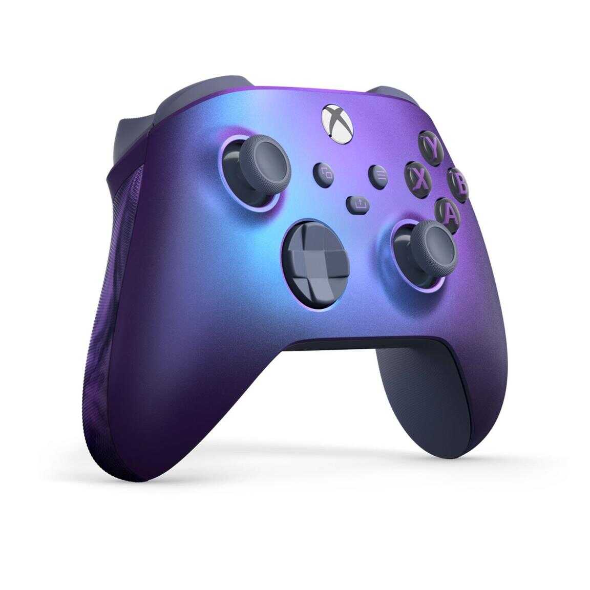 Stellar Shift Special Edition Xbox Series X wireless controller in purple and blue.