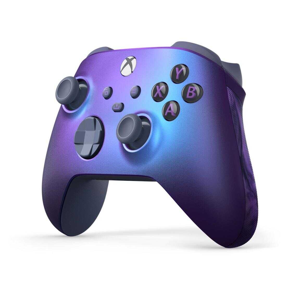 Xbox Series X Stellar Shift Special Edition wireless controller in purple and blue.