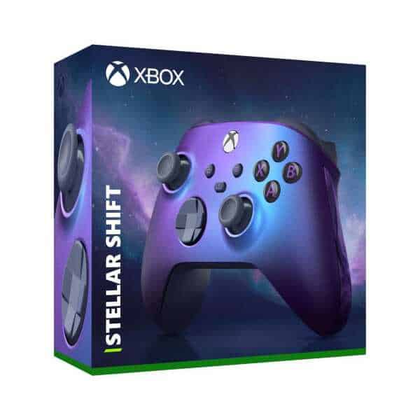 Stellar Shift Special Edition Xbox wireless controller in purple and blue.