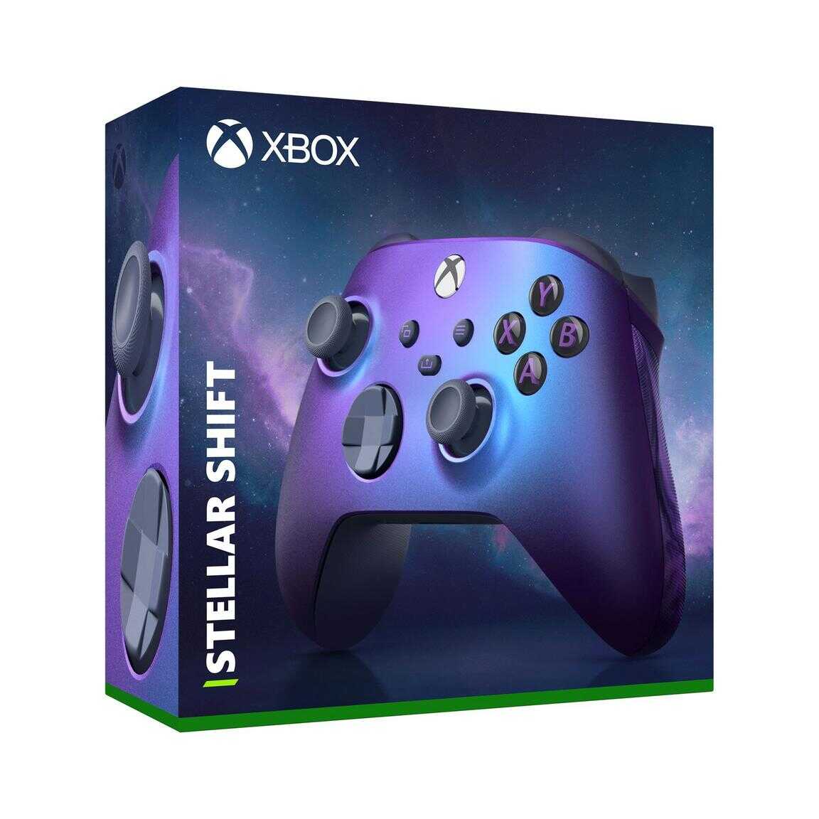 Stellar Shift Special Edition Xbox wireless controller in purple and blue.