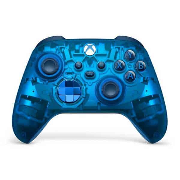 Sky Cipher Xbox Series X wireless controller with transparent blue design.