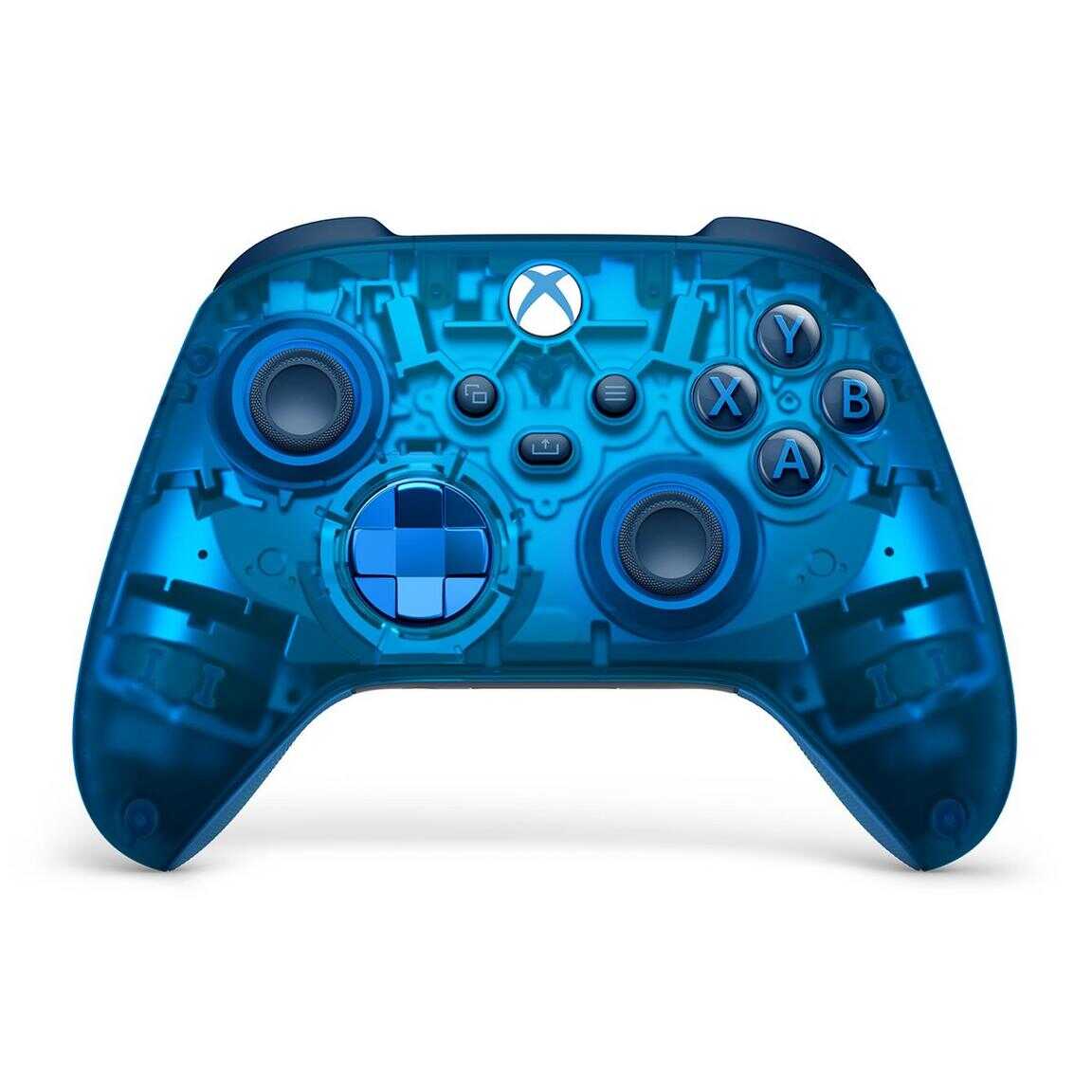 Sky Cipher Xbox Series X wireless controller with transparent blue design.