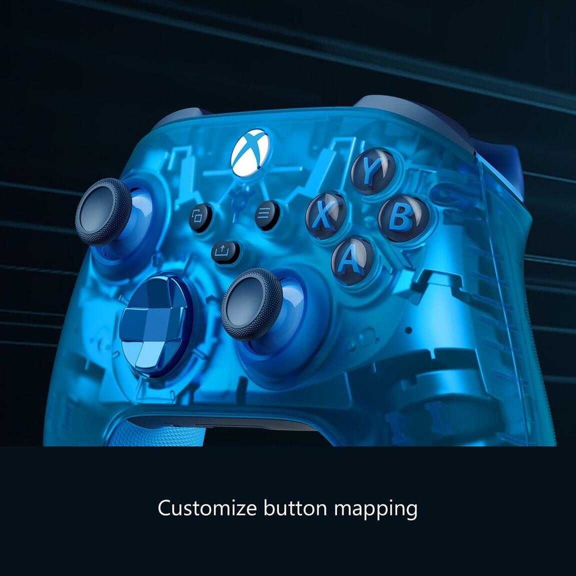 Sky Cipher Xbox Series X wireless controller with transparent design.