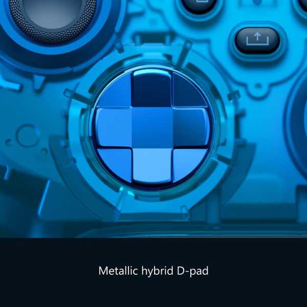Close-up of metallic hybrid D-pad on Xbox Series X controller.