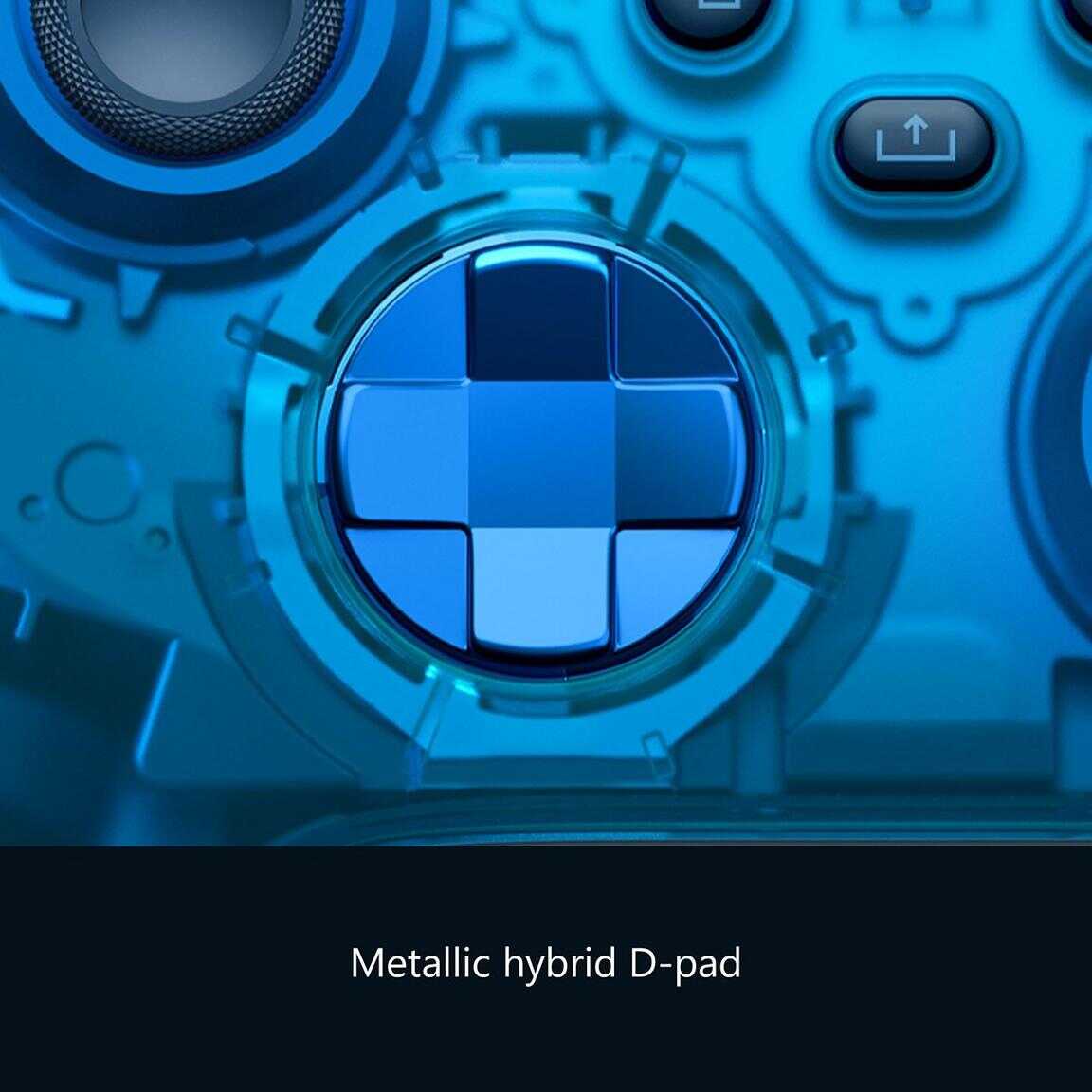Close-up of metallic hybrid D-pad on Xbox Series X controller.