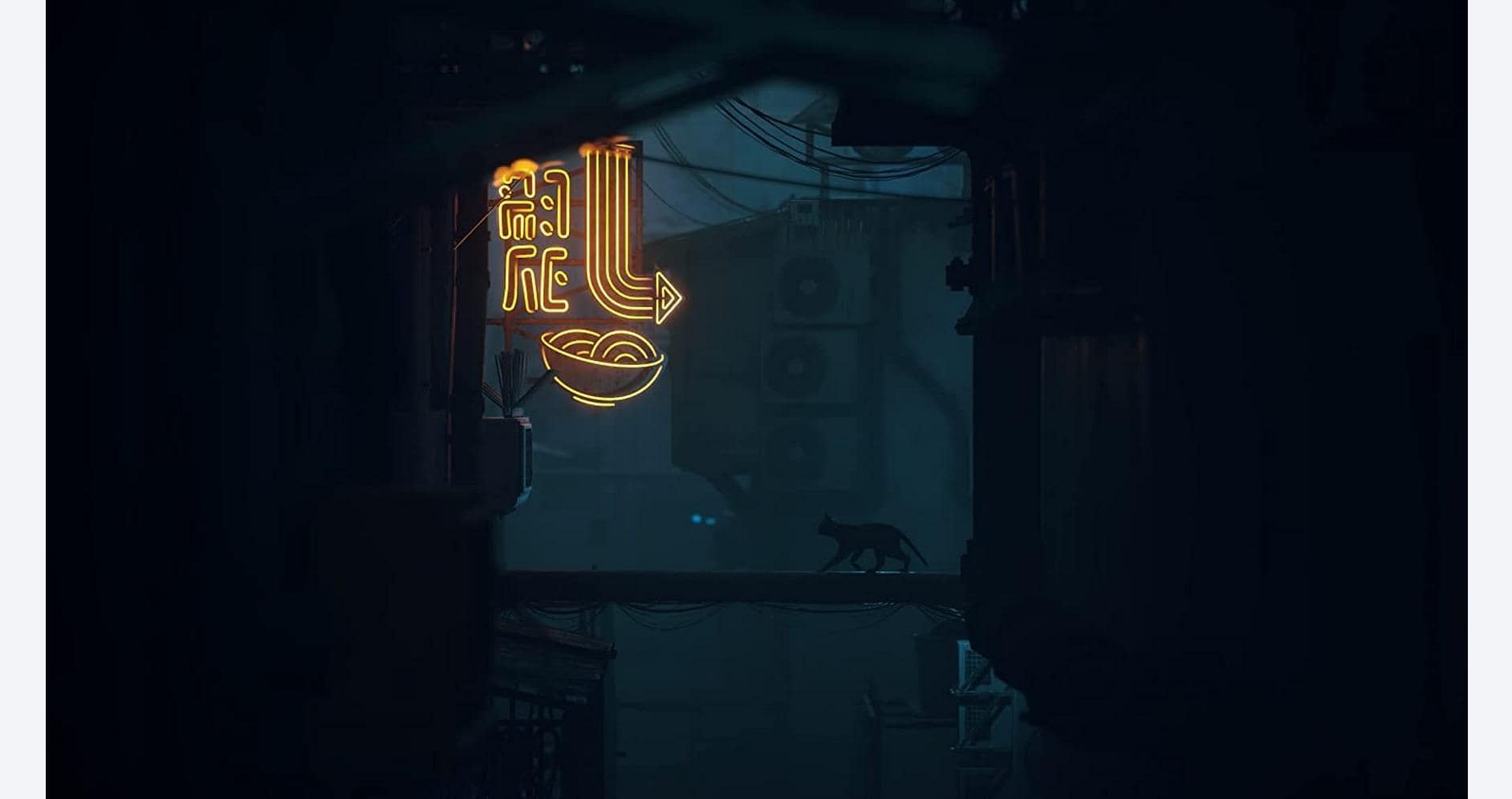 Neon sign reading "Gameware" illuminated in a dark urban alley at night, creating a vibrant gaming a.