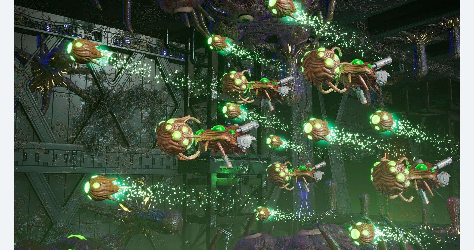 Alien spaceship fleet in R-Type Tactics I and II Cosmos game scene.