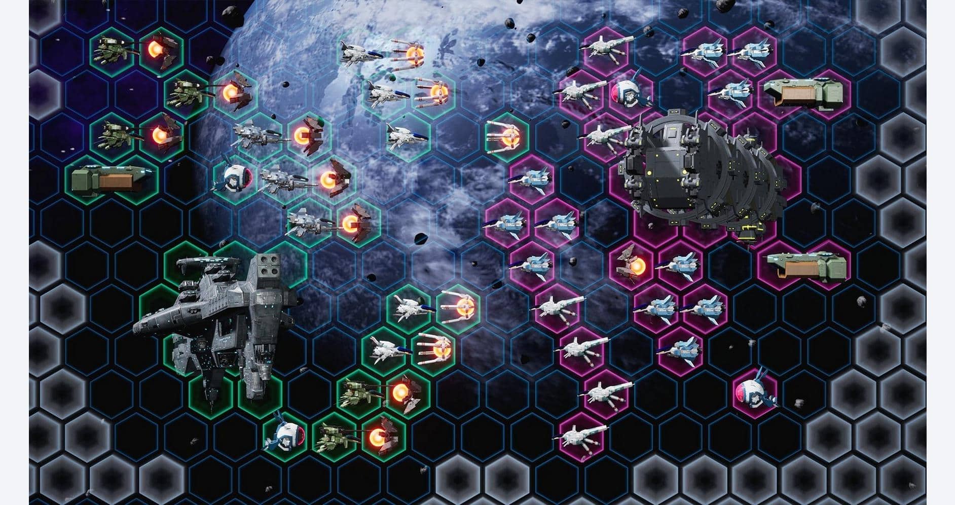 Strategic space battle scene from R-Type Tactics I & II Cosmos game.