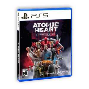 Atomic Heart Ultimate Edition game for PS5 with futuristic characters and robots.