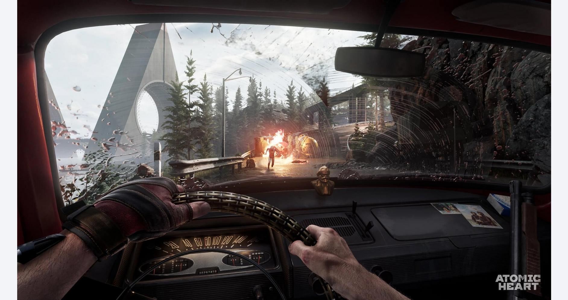 Ultimate Edition gameplay scene from inside a vehicle.