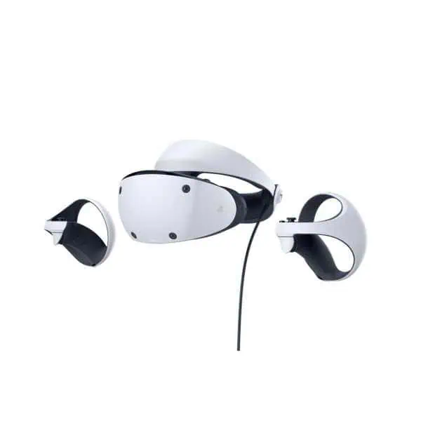 VR headset with motion controllers for immersive gaming experiences.