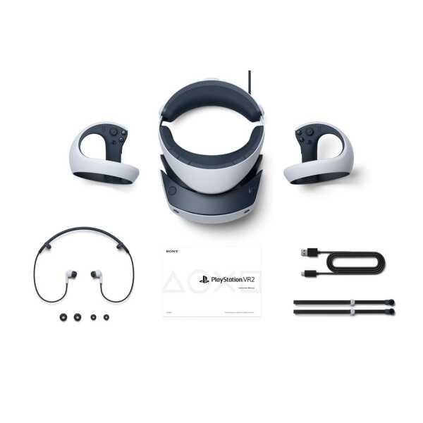 VR headset with controllers and accessories for immersive gaming experiences.