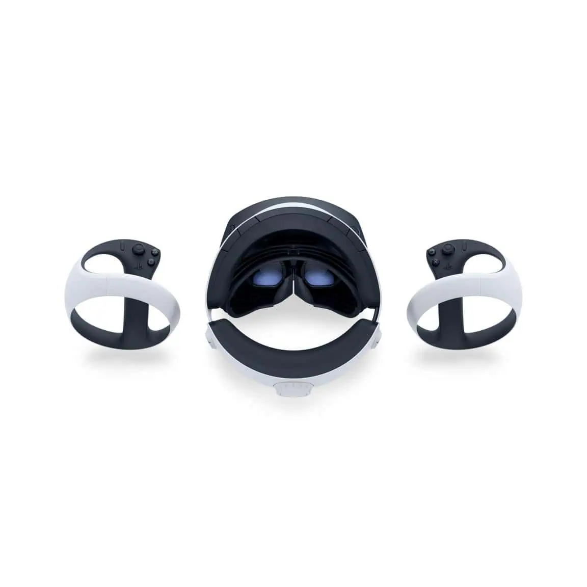 VR headset with motion controllers for virtual reality gaming experiences.