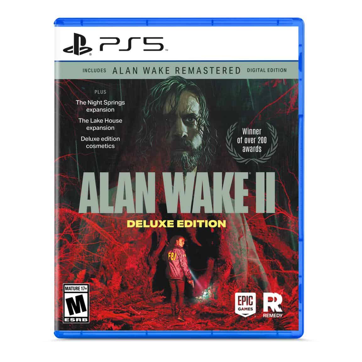 Alan Wake II PS5 game cover with horror-themed artwork and character imagery.