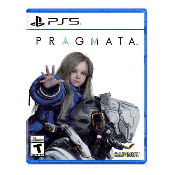 PRAGMATA PS5 game cover with a young girl in futuristic armor and a robotic dog.
