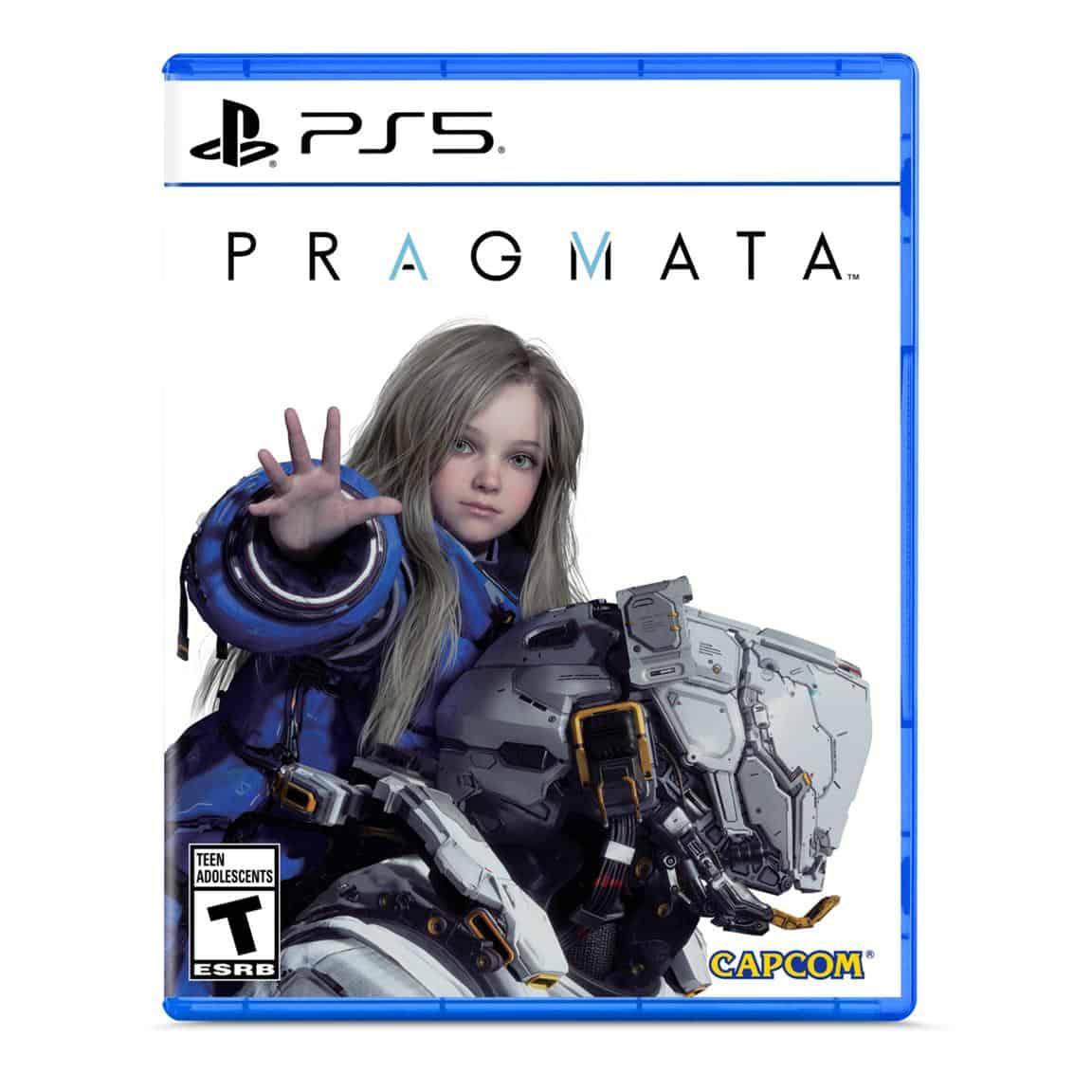 PRAGMATA PS5 game cover with a young girl in futuristic armor and a robotic dog.