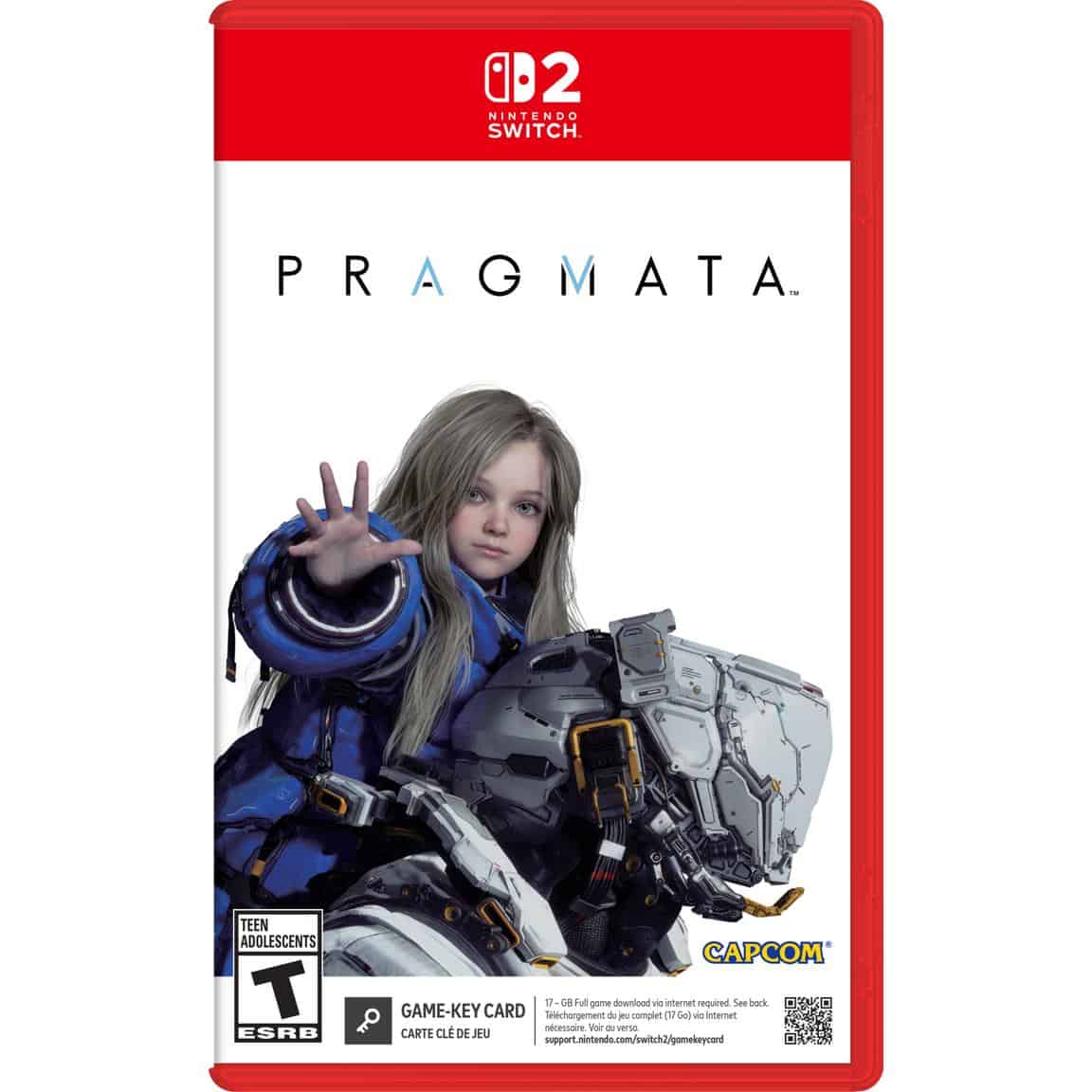 Pragmata Nintendo Switch game cover featuring a girl and a futuristic robot.