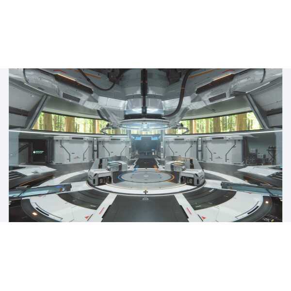 High-tech space station with advanced consoles and sleek design.