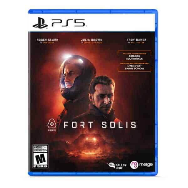 Fort Solis PlayStation 5 game cover featuring astronauts and sci-fi elements.