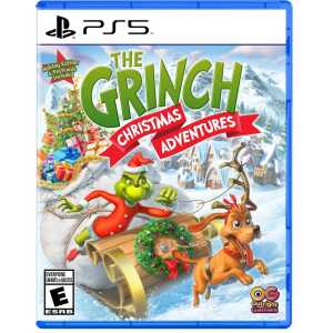 Christmas-themed PS5 game cover featuring The Grinch and Max in a snowy landscape.
