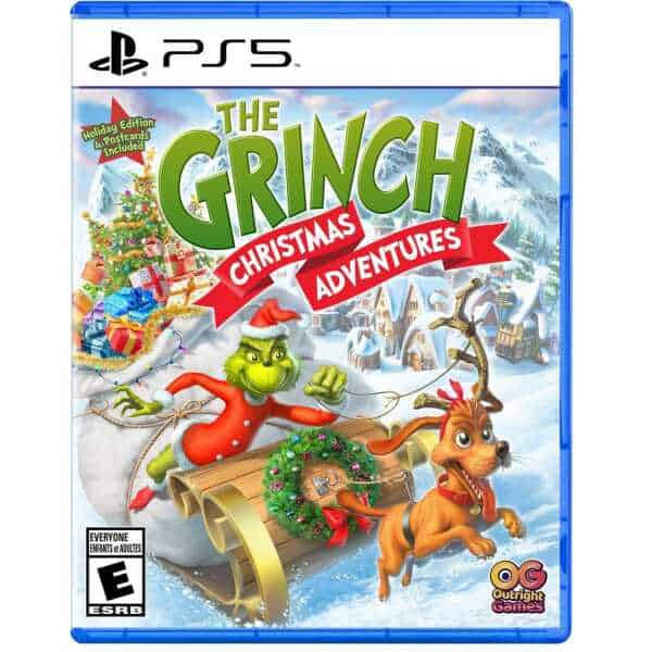 Christmas-themed PS5 game cover featuring The Grinch and Max in a snowy landscape.