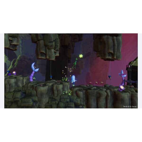 Fantasy platformer game scene with glowing mushrooms and floating islands.