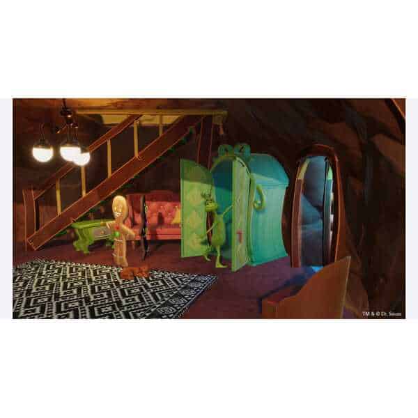 Fantasy game room with colorful props and cozy interior design.
