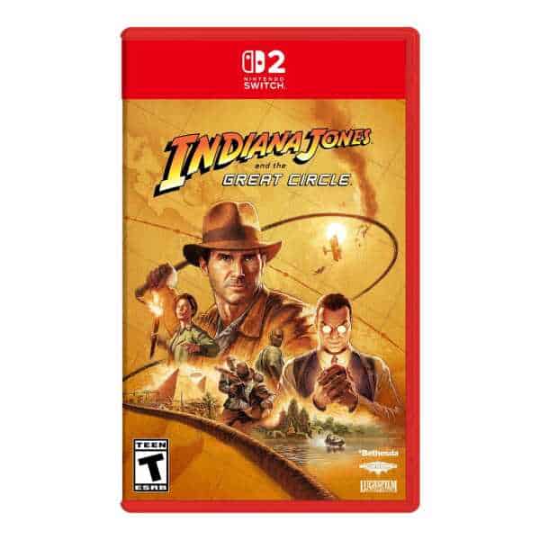 Indiana Jones and The Great Circle Nintendo Switch game cover with characters and adventure scene.