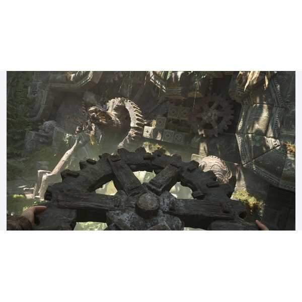 Large ancient gear mechanism in jungle ruins, part of Indiana Jones adventure scene.