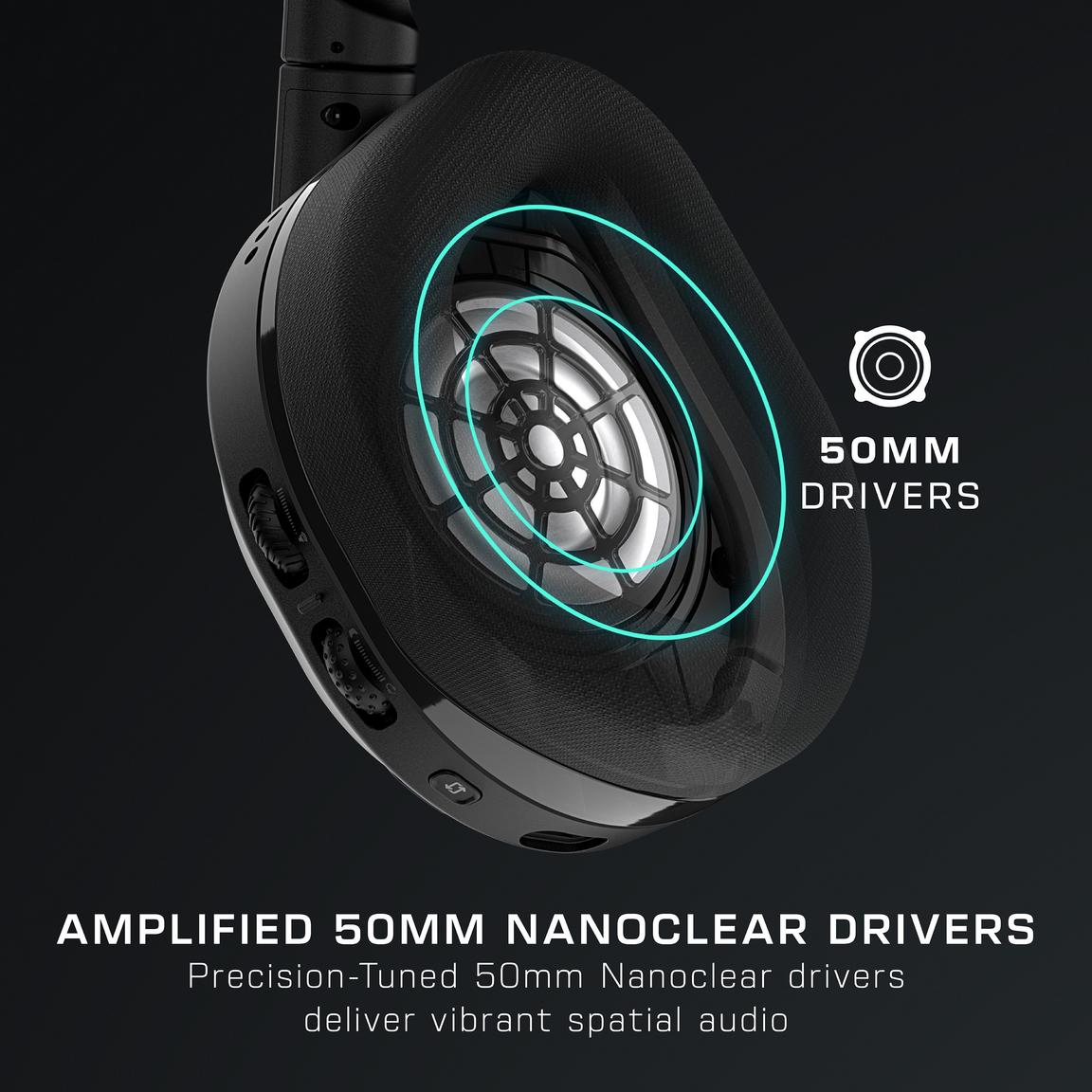 Premium gaming headset featuring 50mm drivers for immersive sound experience.