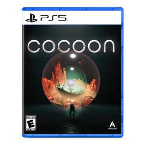 PS5 game cover for Cocoon featuring a mysterious floating sphere and futuristic landscape.