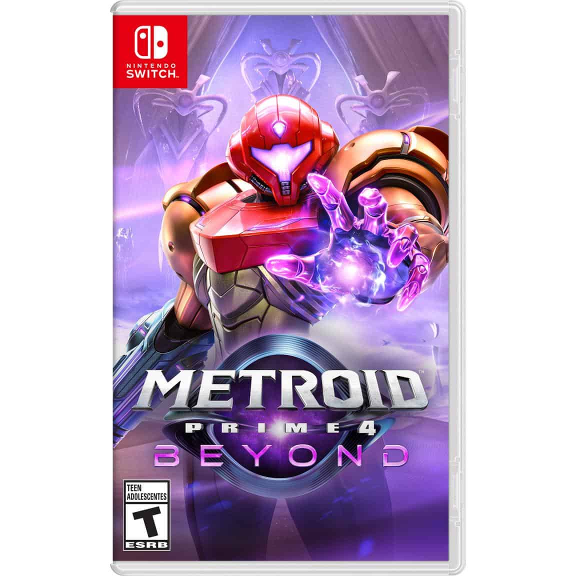 Metroid Prime 4: Beyond game cover with futuristic hero and energy powers.