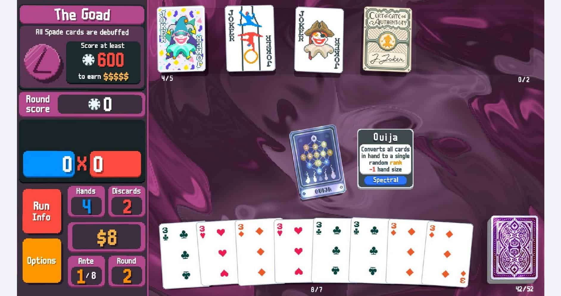 Digital card game interface with colorful cards and game options for entertainment.